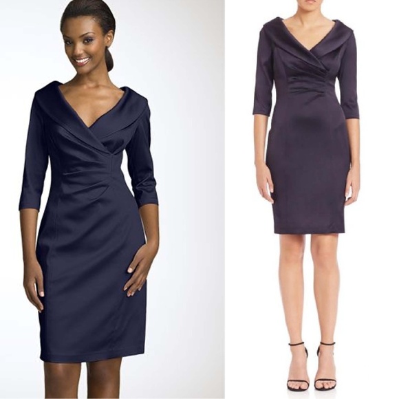 Kay Unger SZ 10 Black Satin Portrait Shawl Collar Half Sleeve Cocktail Dress EUC - Picture 8 of 9